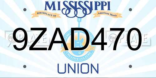 9ZAD470 Mississippi License Plate