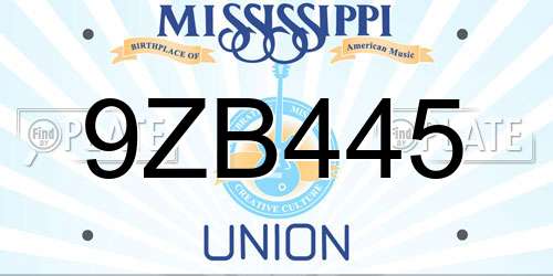 9ZB445 Mississippi License Plate