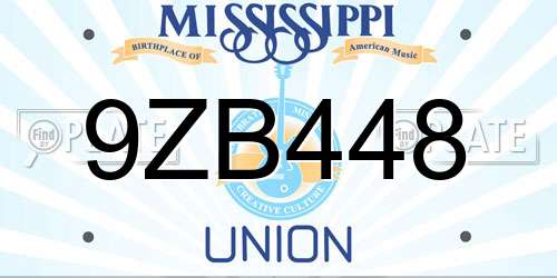 9ZB448 Mississippi License Plate