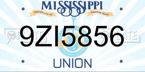 9ZI5856 Mississippi License Plate