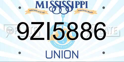 9ZI5886 Mississippi License Plate