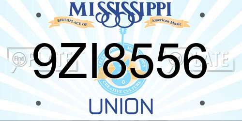 9ZI8556 Mississippi License Plate