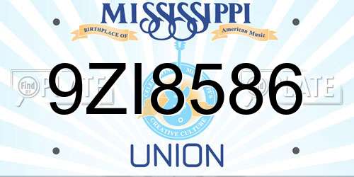 9ZI8586 Mississippi License Plate