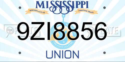 9ZI8856 Mississippi License Plate
