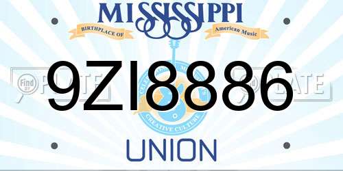 9ZI8886 Mississippi License Plate