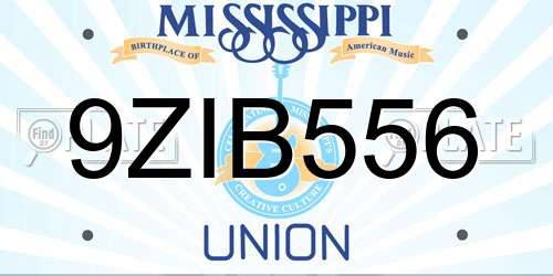 9ZIB556 Mississippi License Plate