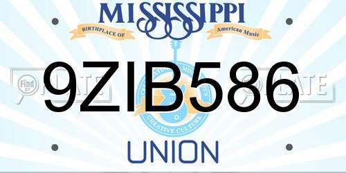 9ZIB586 Mississippi License Plate