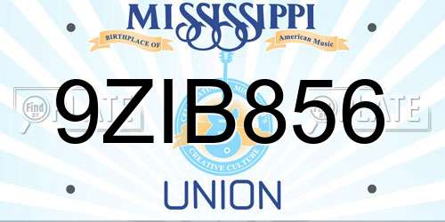 9ZIB856 Mississippi License Plate