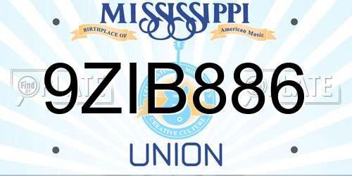 9ZIB886 Mississippi License Plate