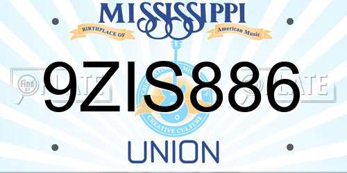 9ZIS886 Mississippi License Plate