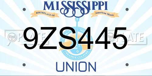 9ZS445 Mississippi License Plate
