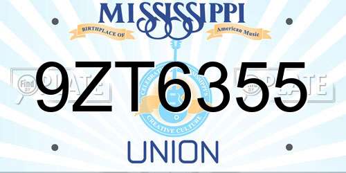 9ZT6355 Mississippi License Plate