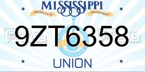 9ZT6358 Mississippi License Plate