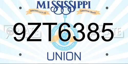 9ZT6385 Mississippi License Plate
