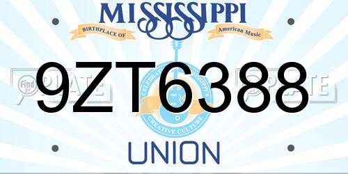 9ZT6388 Mississippi License Plate