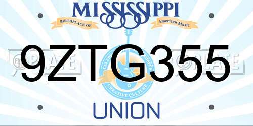 9ZTG355 Mississippi License Plate