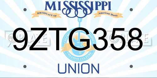 9ZTG358 Mississippi License Plate