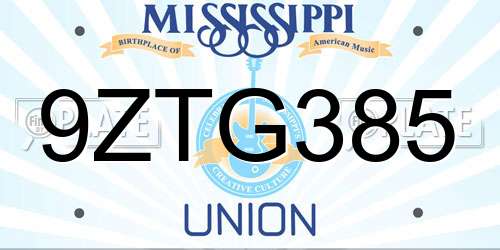 9ZTG385 Mississippi License Plate