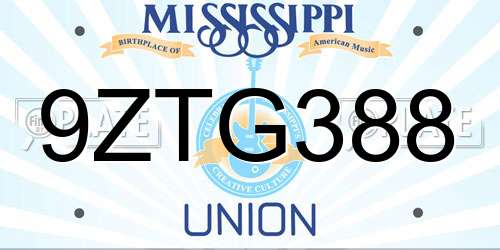 9ZTG388 Mississippi License Plate
