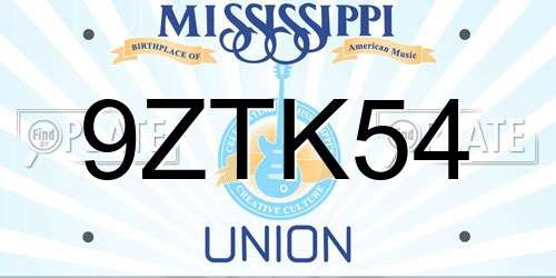 9ZTK54 Mississippi License Plate