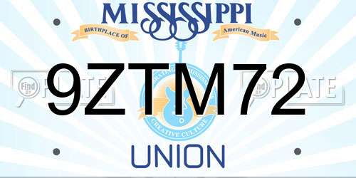 9ZTM72 Mississippi License Plate