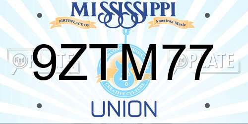 9ZTM77 Mississippi License Plate