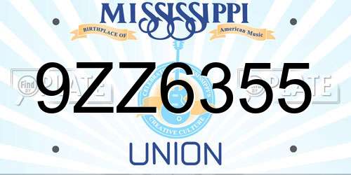 9ZZ6355 Mississippi License Plate