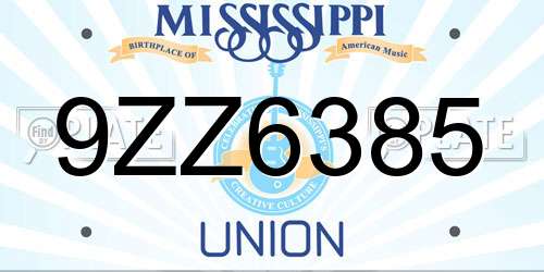 9ZZ6385 Mississippi License Plate