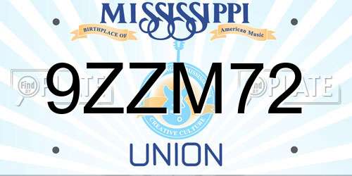 9ZZM72 Mississippi License Plate