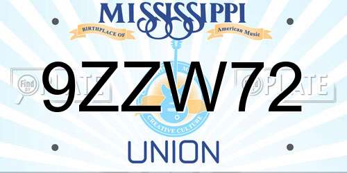 9ZZW72 Mississippi License Plate