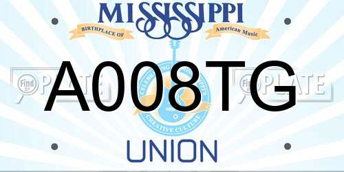 A008TG Mississippi License Plate