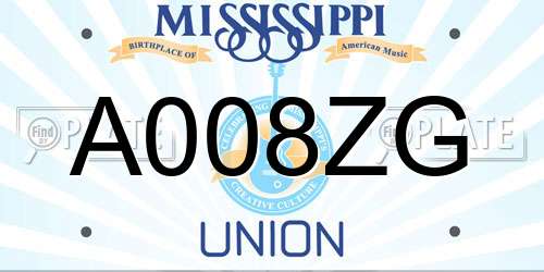 A008ZG Mississippi License Plate