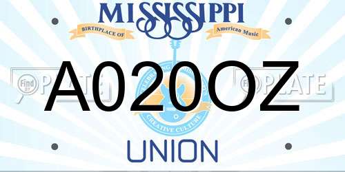 A020OZ Mississippi License Plate