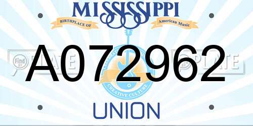 A072962 Mississippi License Plate