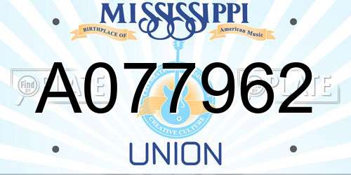 A077962 Mississippi License Plate