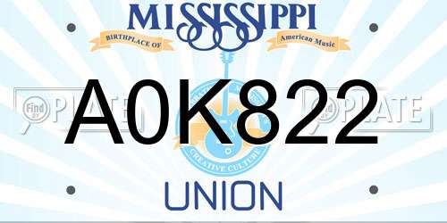A0K822 Mississippi License Plate