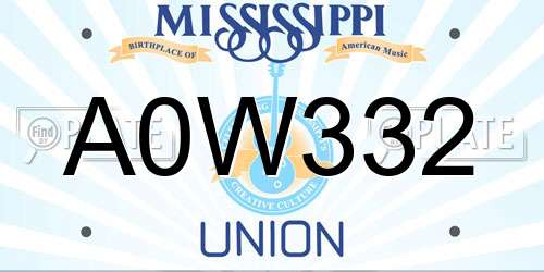 A0W332 Mississippi License Plate
