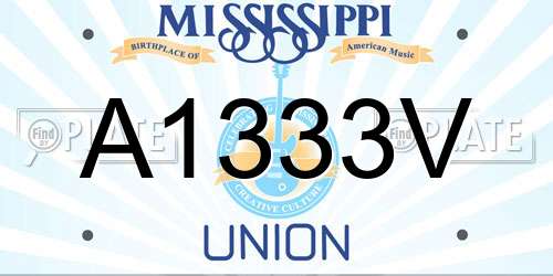A1333V Mississippi License Plate