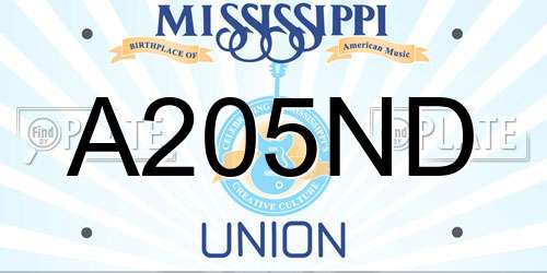 A205ND Mississippi License Plate