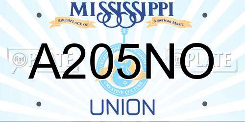 A205NO Mississippi License Plate