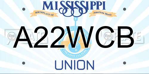 A22WCB Mississippi License Plate