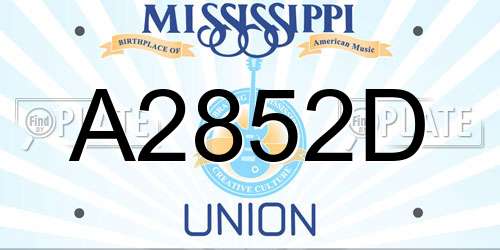 A2852D Mississippi License Plate