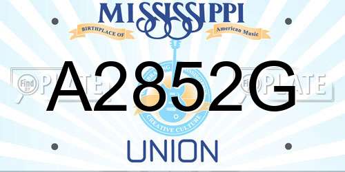 A2852G Mississippi License Plate