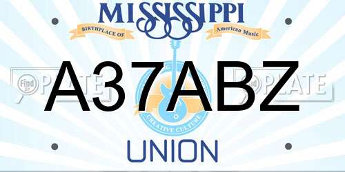A37ABZ Mississippi License Plate