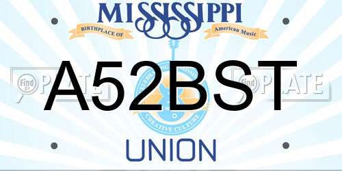 A52BST Mississippi License Plate