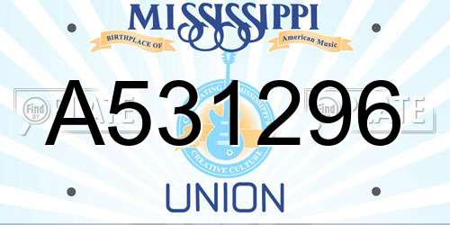A531296 Mississippi License Plate