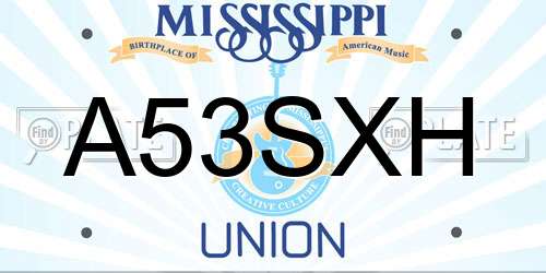 A53SXH Mississippi License Plate