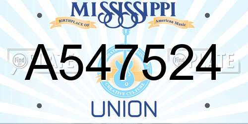 A547524 Mississippi License Plate