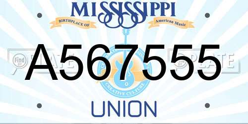 A567555 Mississippi License Plate
