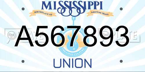 A567893 Mississippi License Plate